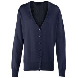 Premier Womens/Ladies Button Through Long Sleeve V-neck Knitted Cardigan / Navy